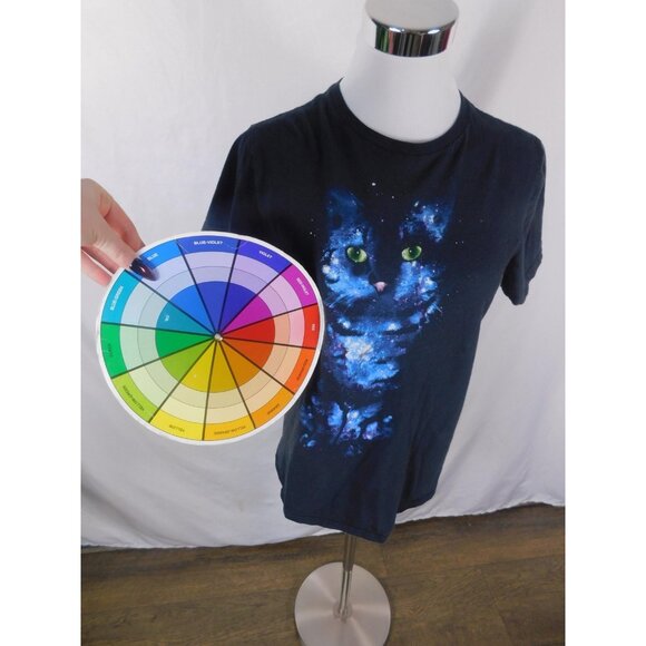 Galaxy Cat Nebula Graphic Tee Black Space Witchcore S - Picture 8 of 9